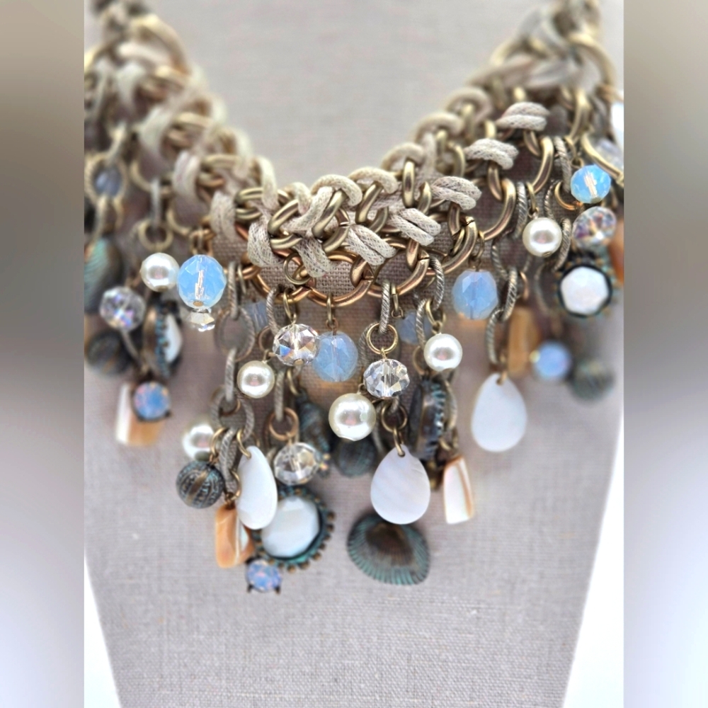 GIVENCHY Vintage Nautical Statement Necklace Auroa Borealis Gold Tone - Picture 4 of 11